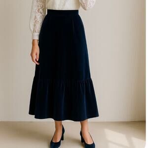 Vintage Gunne Sax Blue Velvet Boho Cottage Core Peasant Hippie Maxi Skirt XS